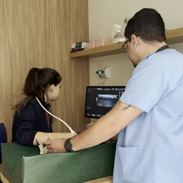 Médicos veterinários na sala de imagem